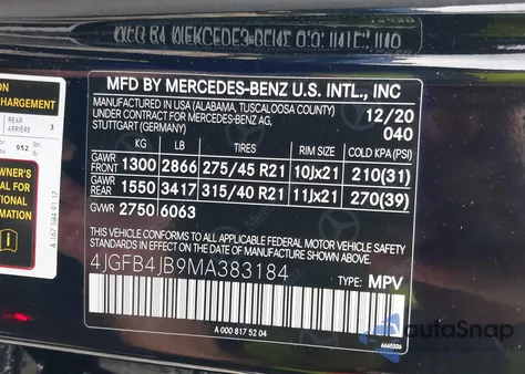 2021 Mercedes-Benz Gle 350 z USA, uszkodzony, nr VIN 4JGFB4JB9MA383184